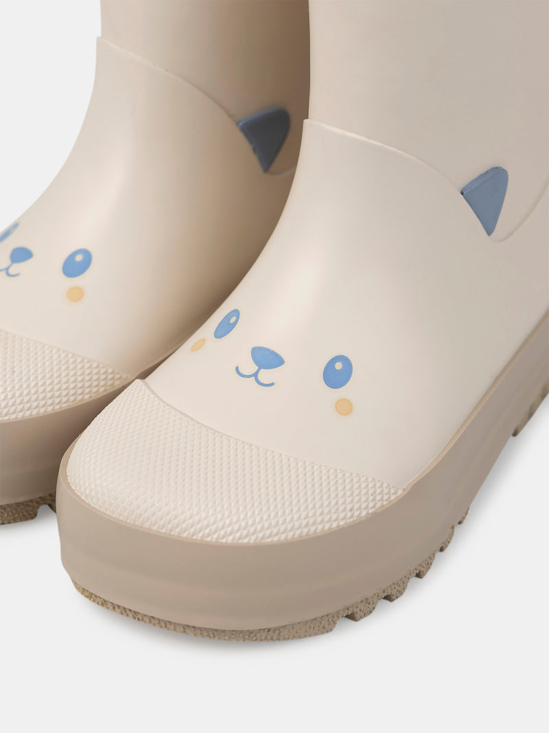 Beige Regenstiefel mit Bärenkopf Baby Junge