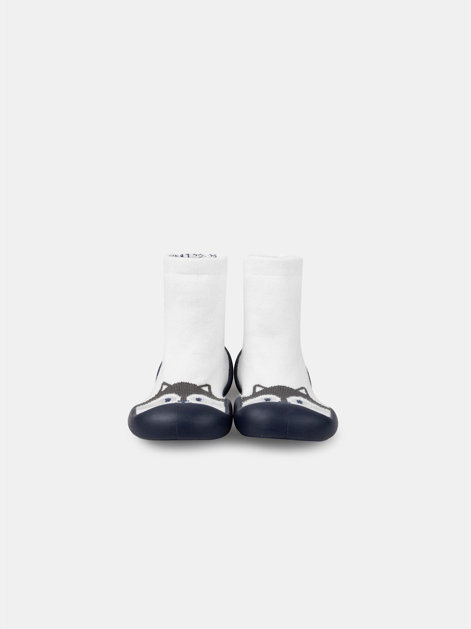 Chaussons chaussettes blanches avec tête de raton laveur Bébé Garçon