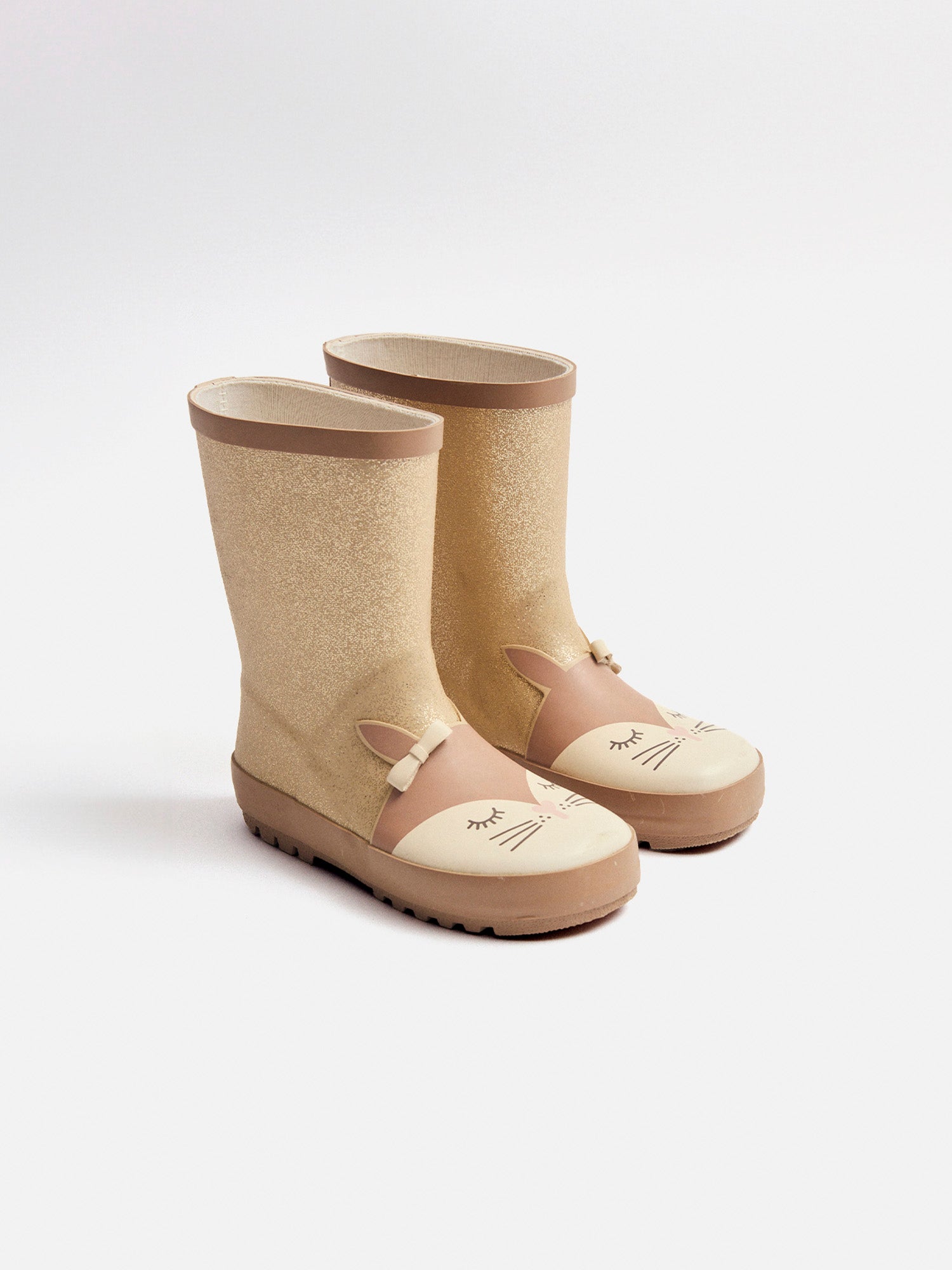 Glitzernde goldene Gummistiefel mit Eichhörnchenkopf für Mädchen