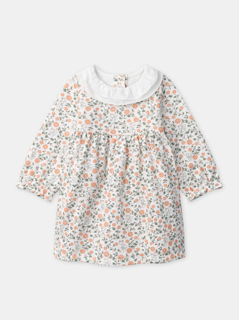 Set Kleid mit Blumenmuster + Weste + Strumpfhose für Mädchen