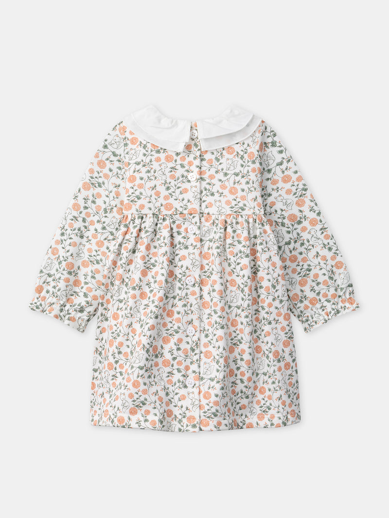 Set Kleid mit Blumenmuster + Weste + Strumpfhose für Mädchen