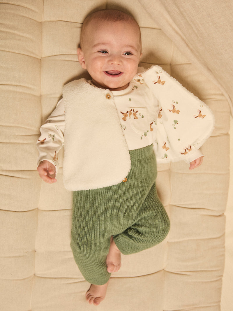 Set mit T-Shirt mit Hirschdruck + Weste + Hose für Neugeborene Jungen