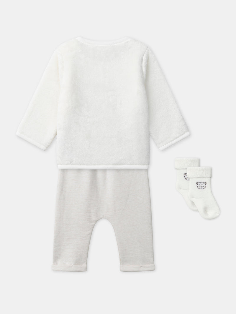 Set aus weißem Sweatshirt + Hose + Socken Geburt Unisex