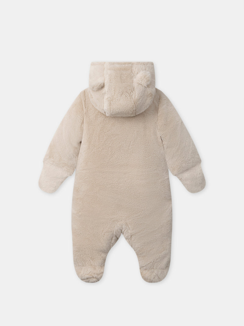 Beiger Pilotanzug aus Kunstfell für Neugeborene unisex