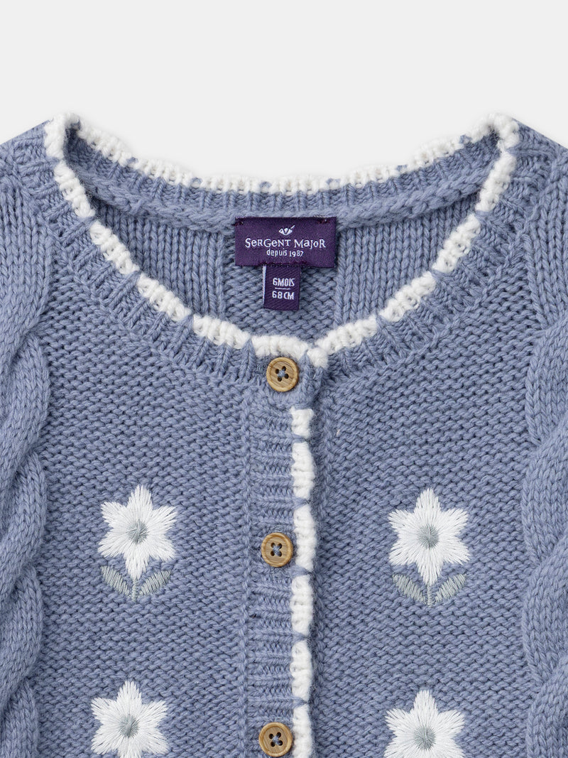 Blauer Cardigan mit Blumenstickerei für Mädchen