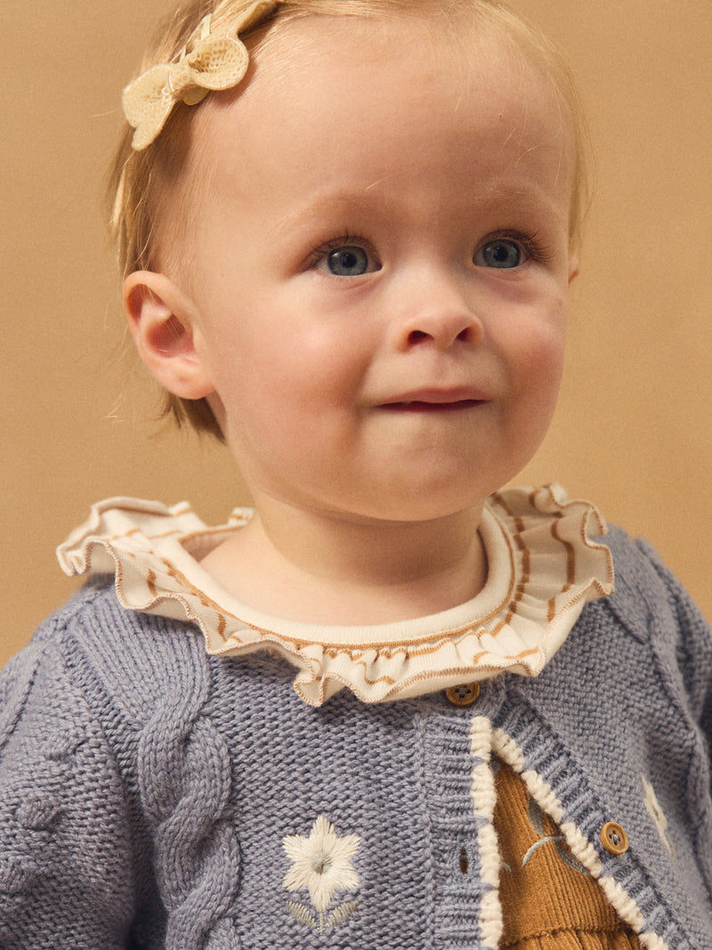 Blauer Cardigan mit Blumenstickerei für Mädchen