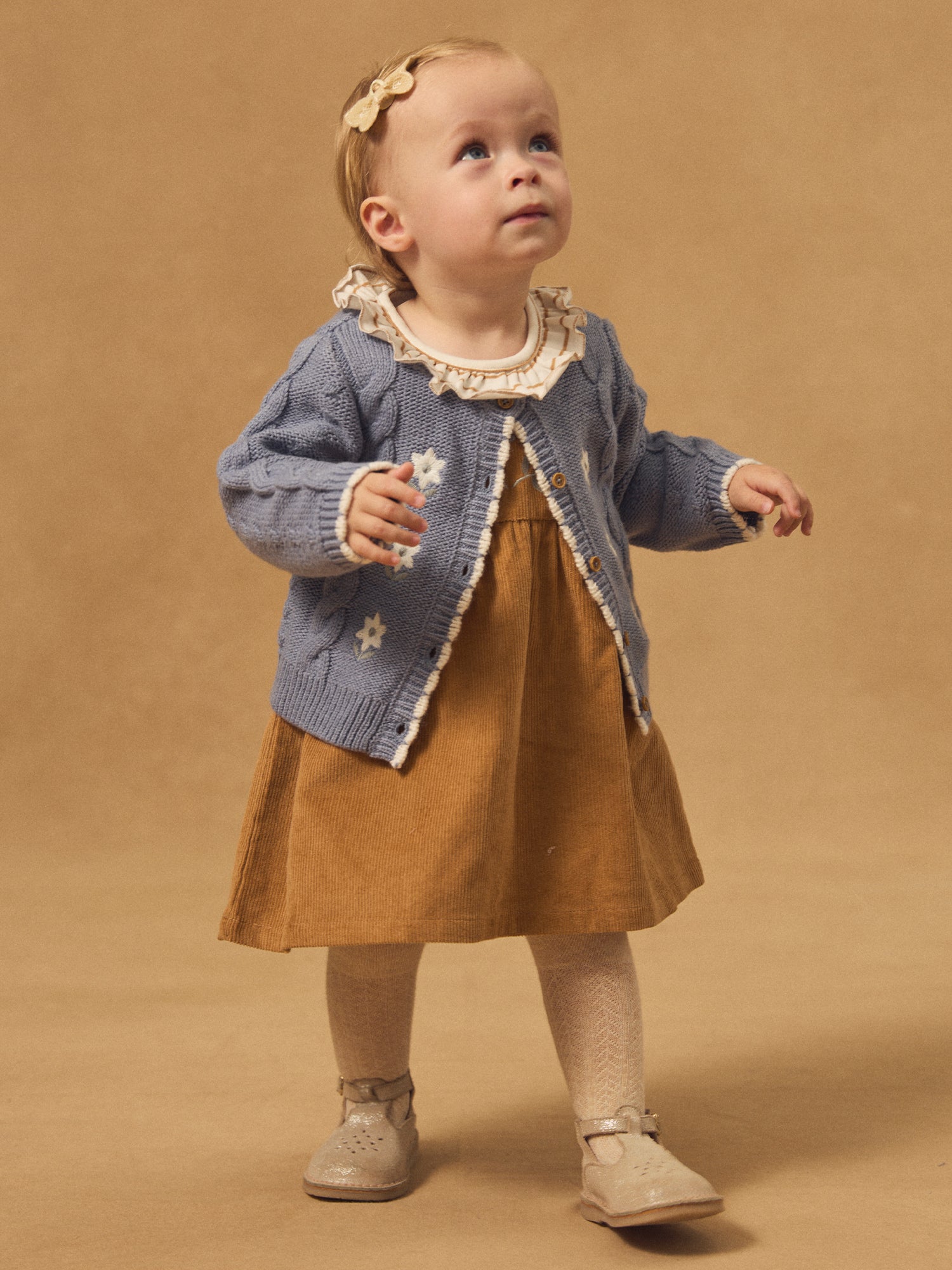 Blauer Cardigan mit Blumenstickerei für Mädchen