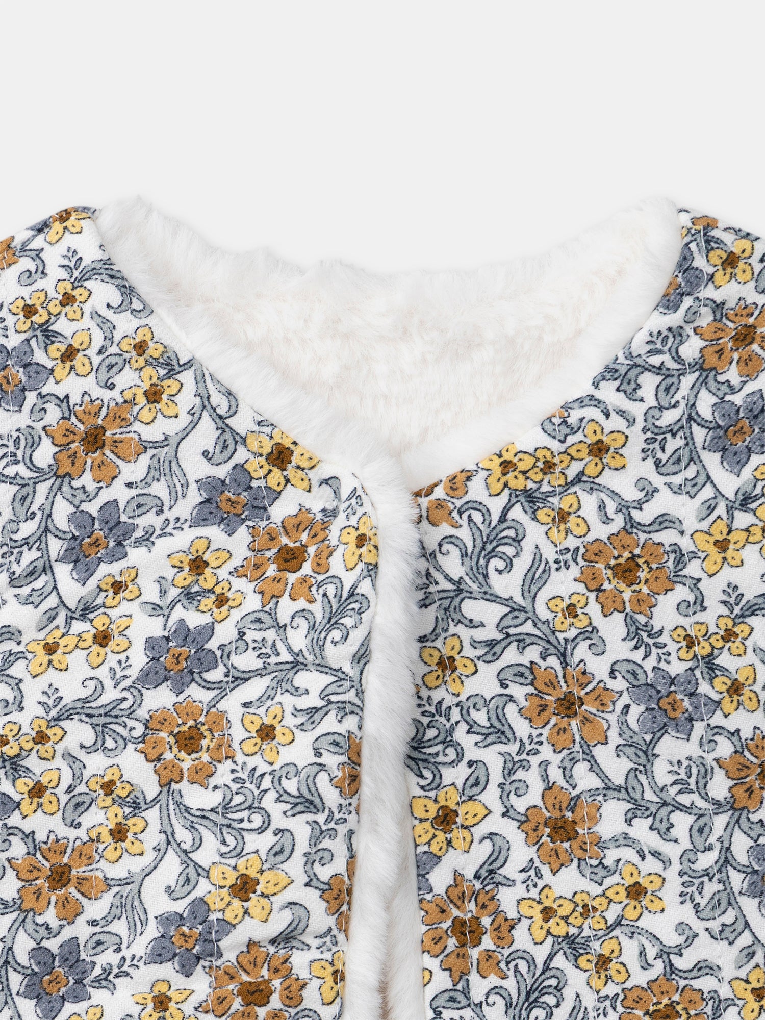 Reversibles weißes Weste aus Fell oder Floralprint für Mädchen