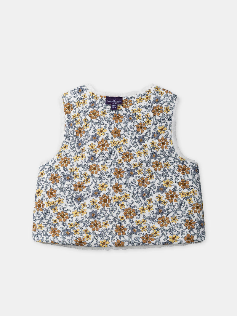 Reversibles weißes Weste aus Fell oder Floralprint für Mädchen