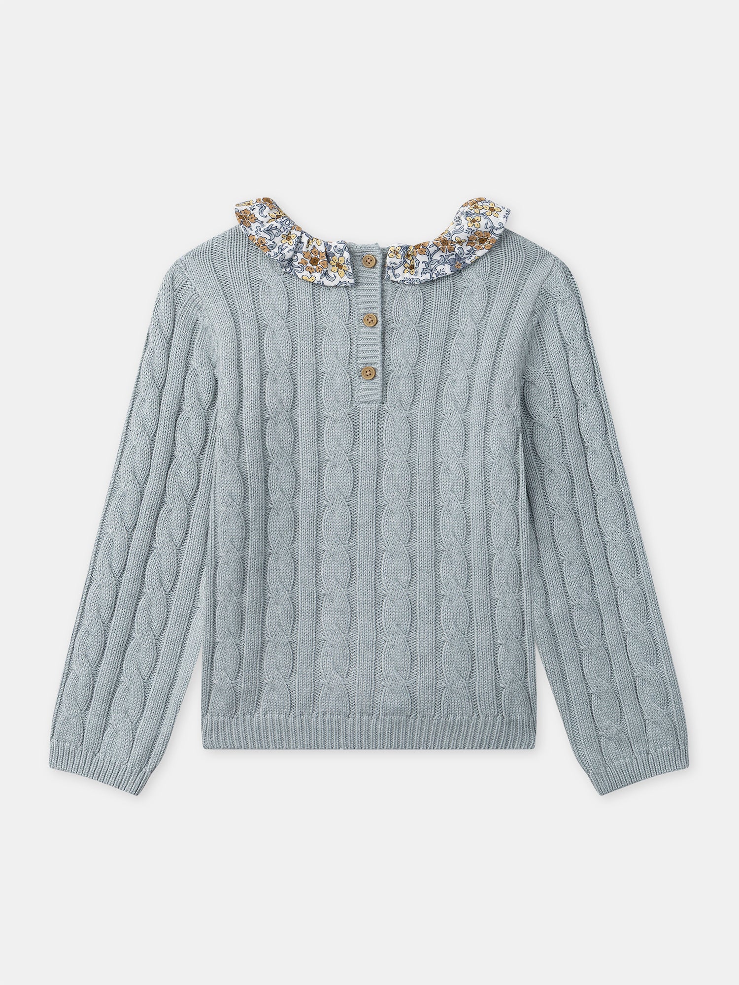 Ensemble pull bleu grisé et legging imprimé fleuri Bébé Fille