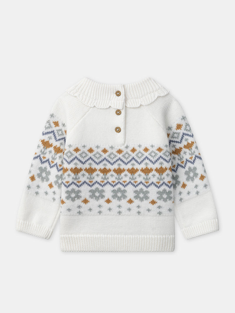 Pull blanc à motif jacquard Bébé Fille