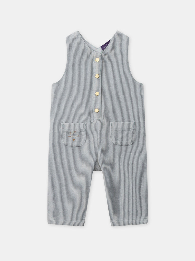 Salopette bleue grisé en velours Bébé Fille