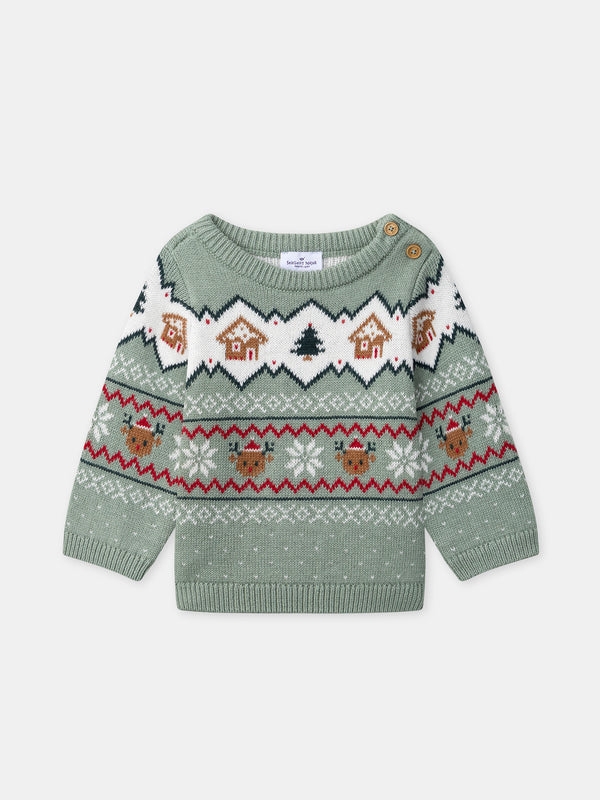 Weihnachtspulli in Salbeigrün Unisex für Babys