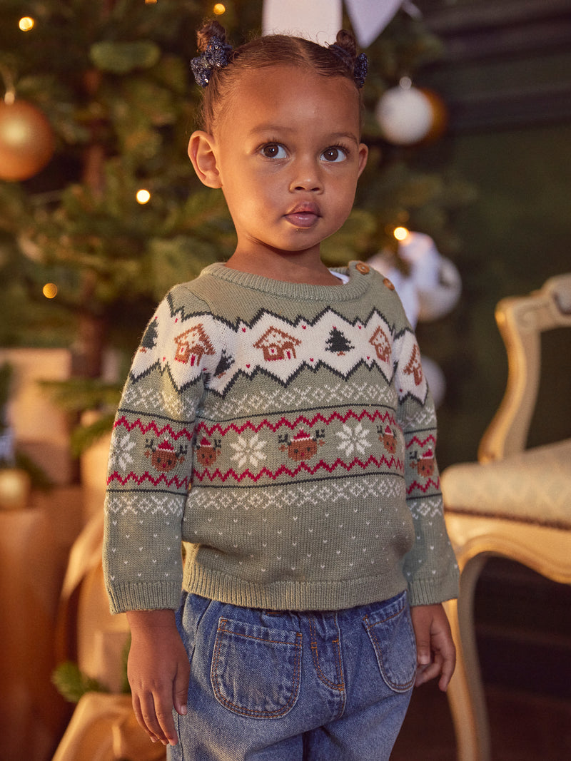Weihnachtspulli in Salbeigrün Unisex für Babys