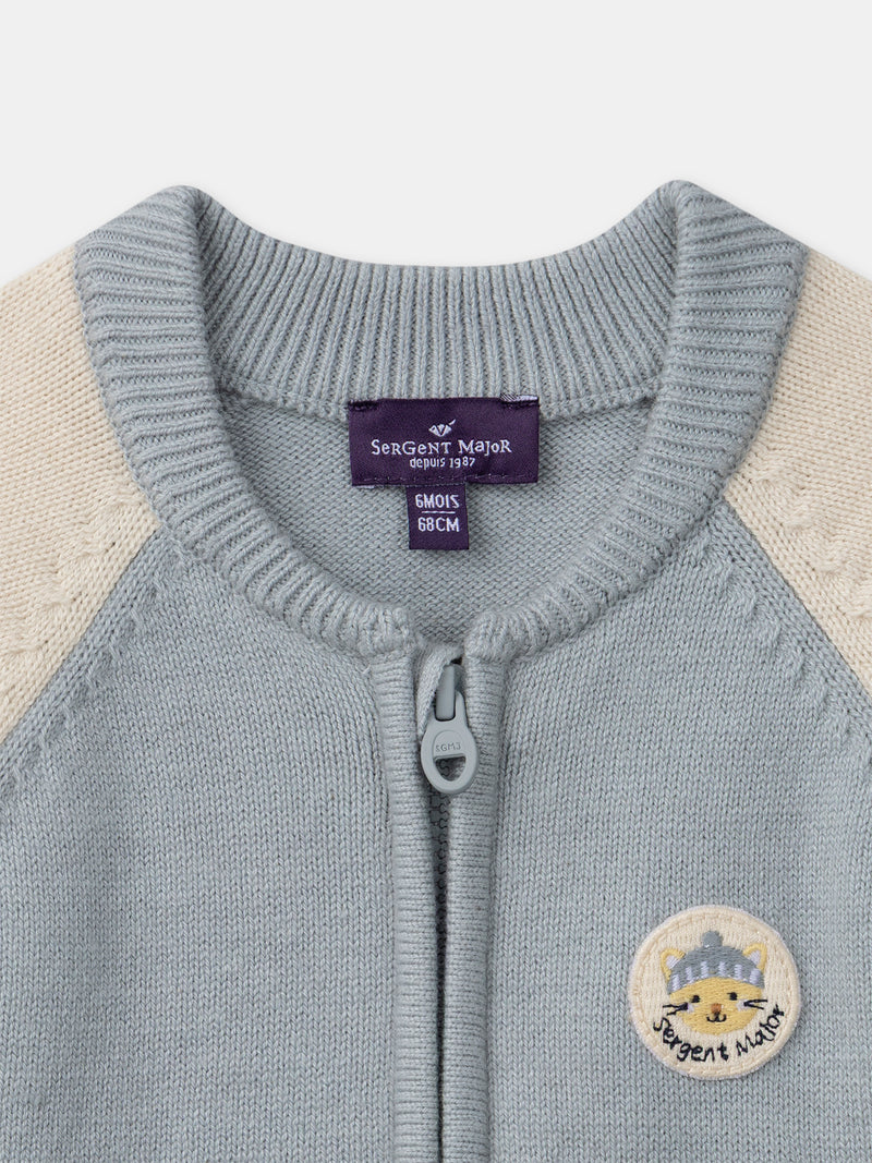 Gilet zippé bleu grisé et écru Bébé Garçon
