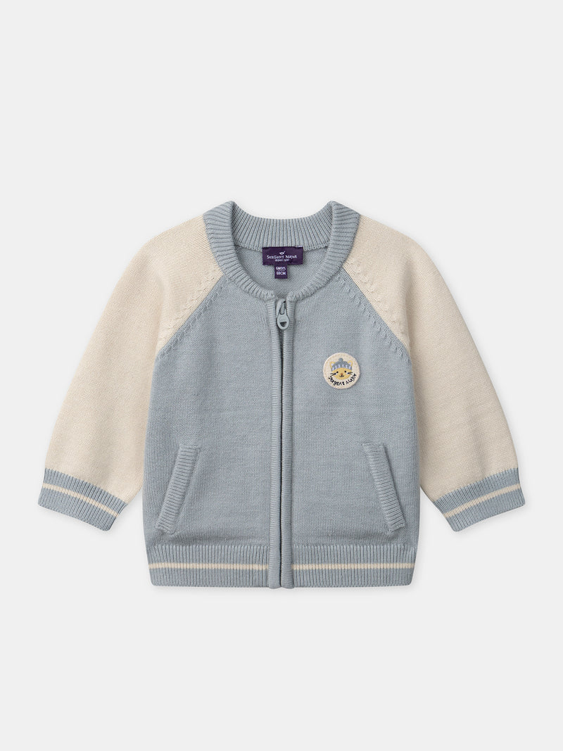 Gilet zippé bleu grisé et écru Bébé Garçon