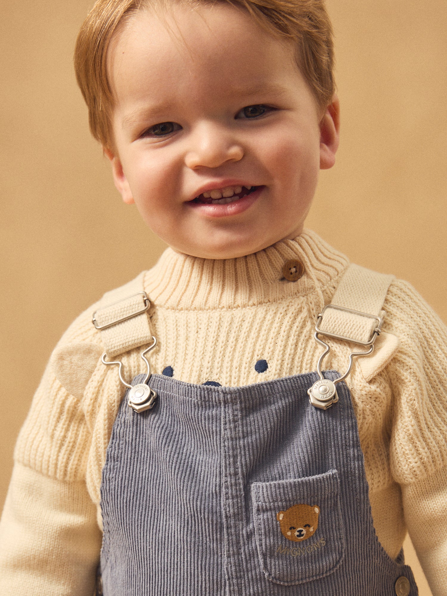 Salopette bleue grisé en velours Bébé Garçon
