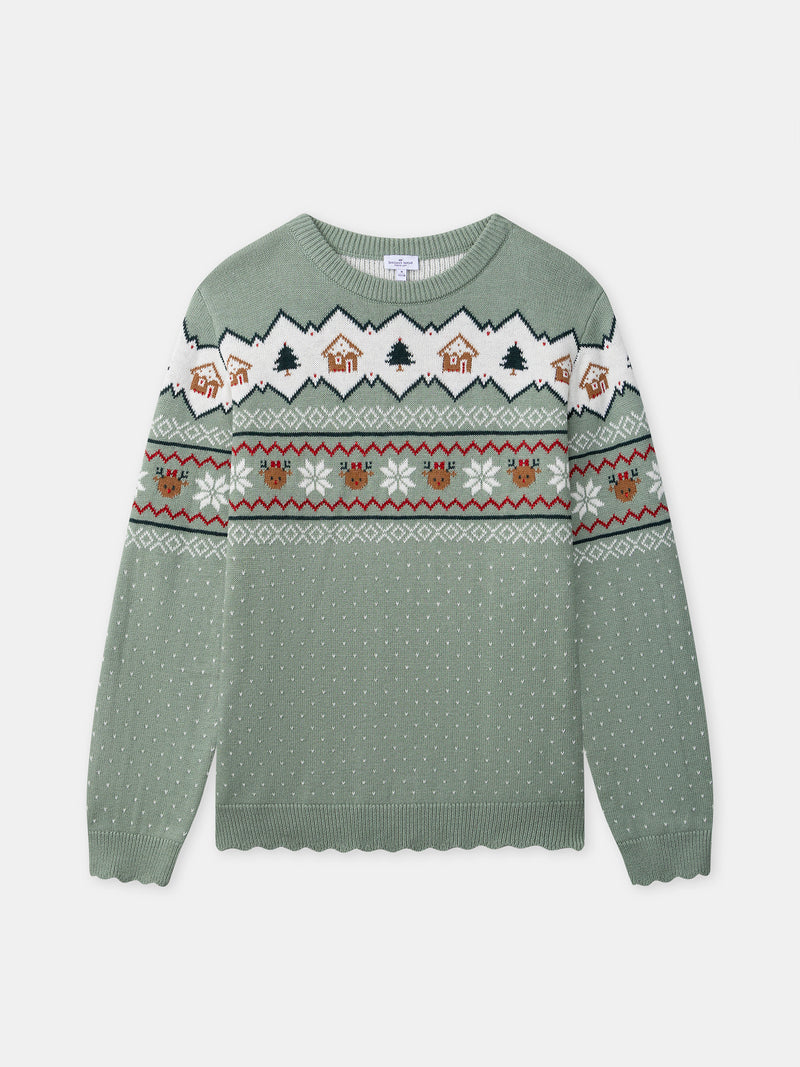 Damen Weihnachts Pullover in Salbeigrün