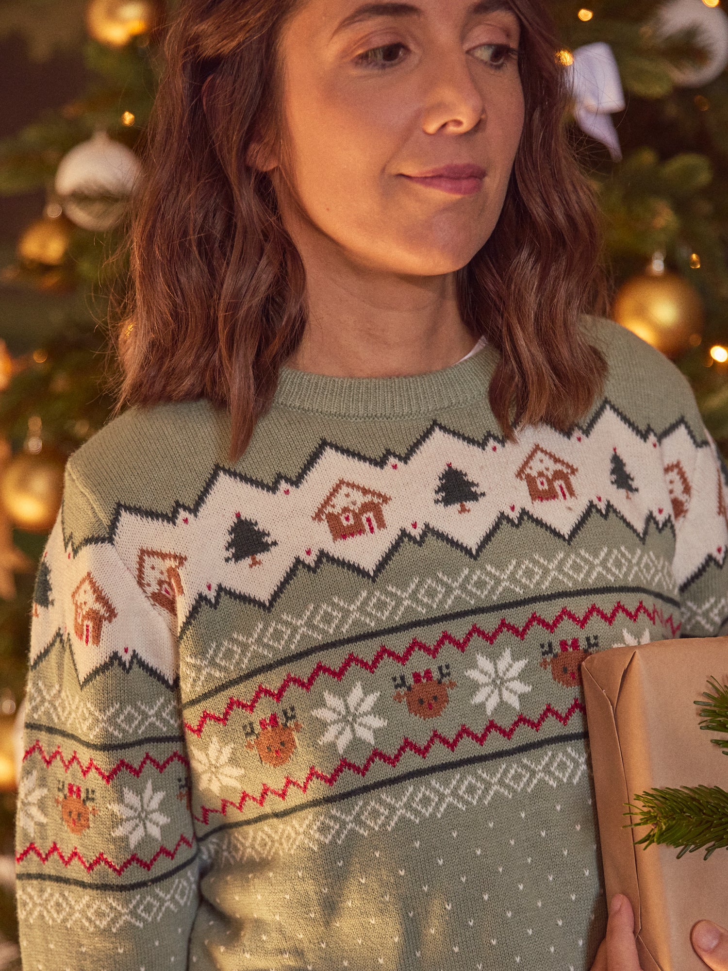Damen Weihnachts Pullover in Salbeigrün