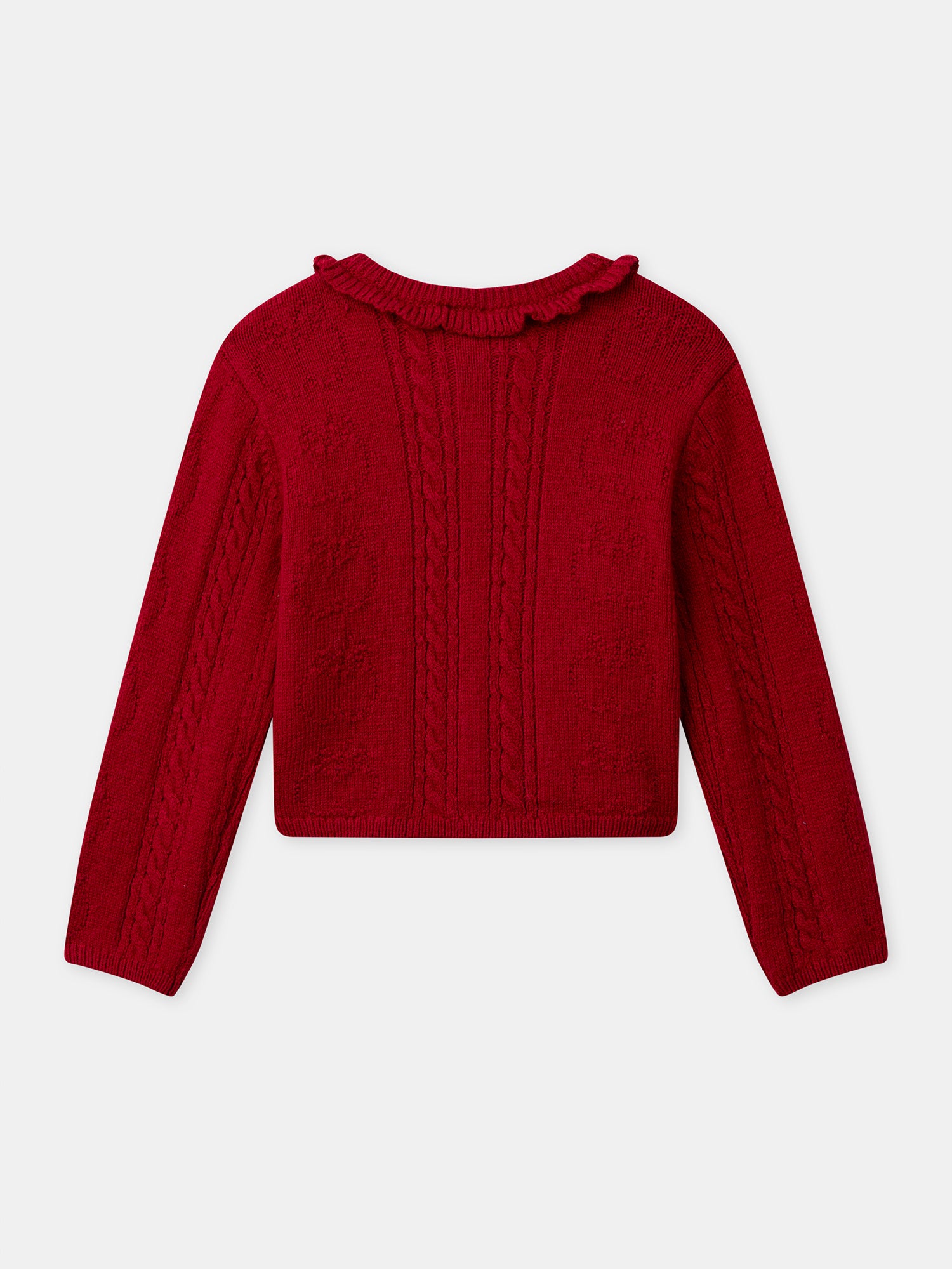 Roter Cardigan mit Volantkragen für Mädchen