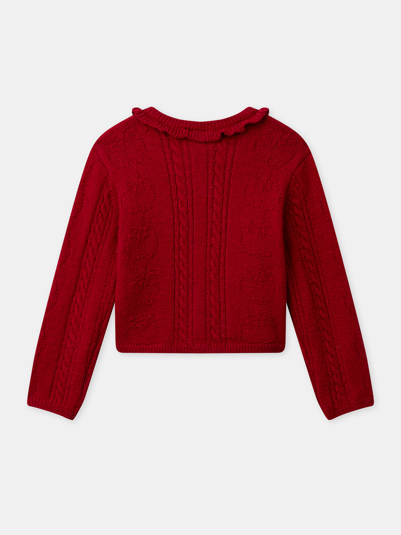 Roter Cardigan mit Volantkragen für Mädchen