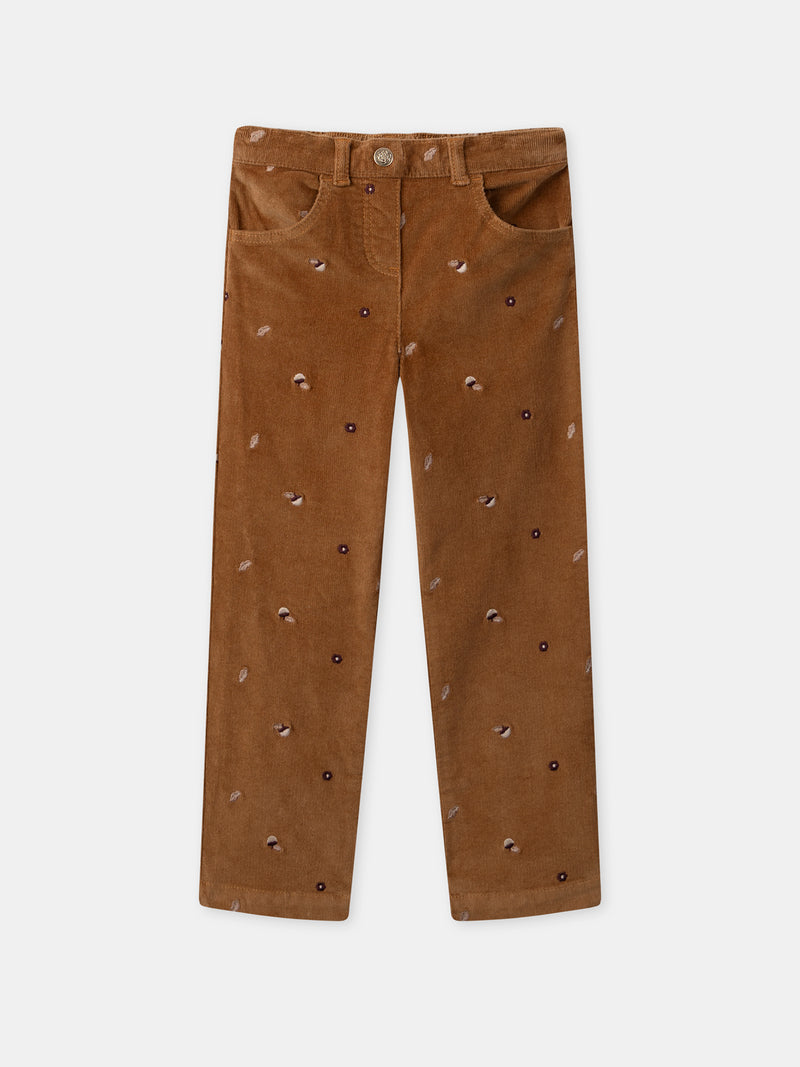 Braune Samthose mit Quastenbestickung für Mädchen