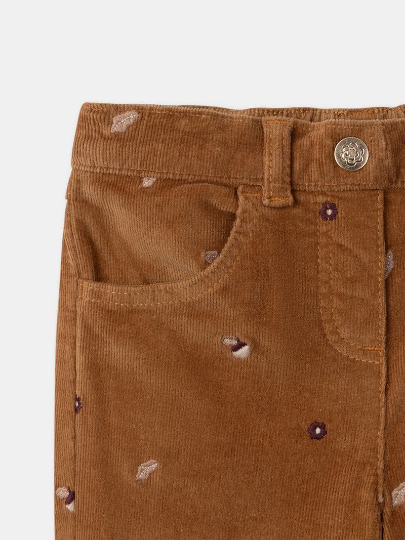 Braune Samthose mit Quastenbestickung für Mädchen