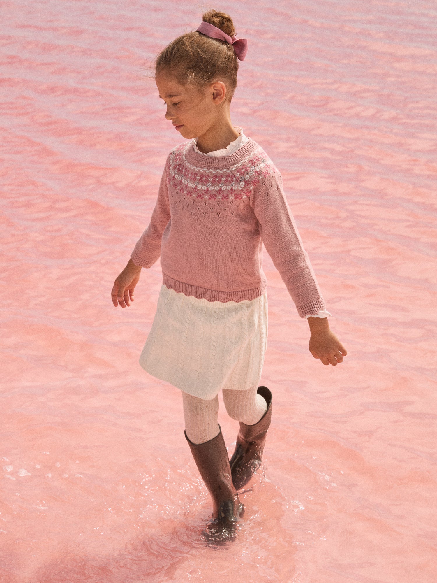 Rosa Jacquard Pullover Mädchen