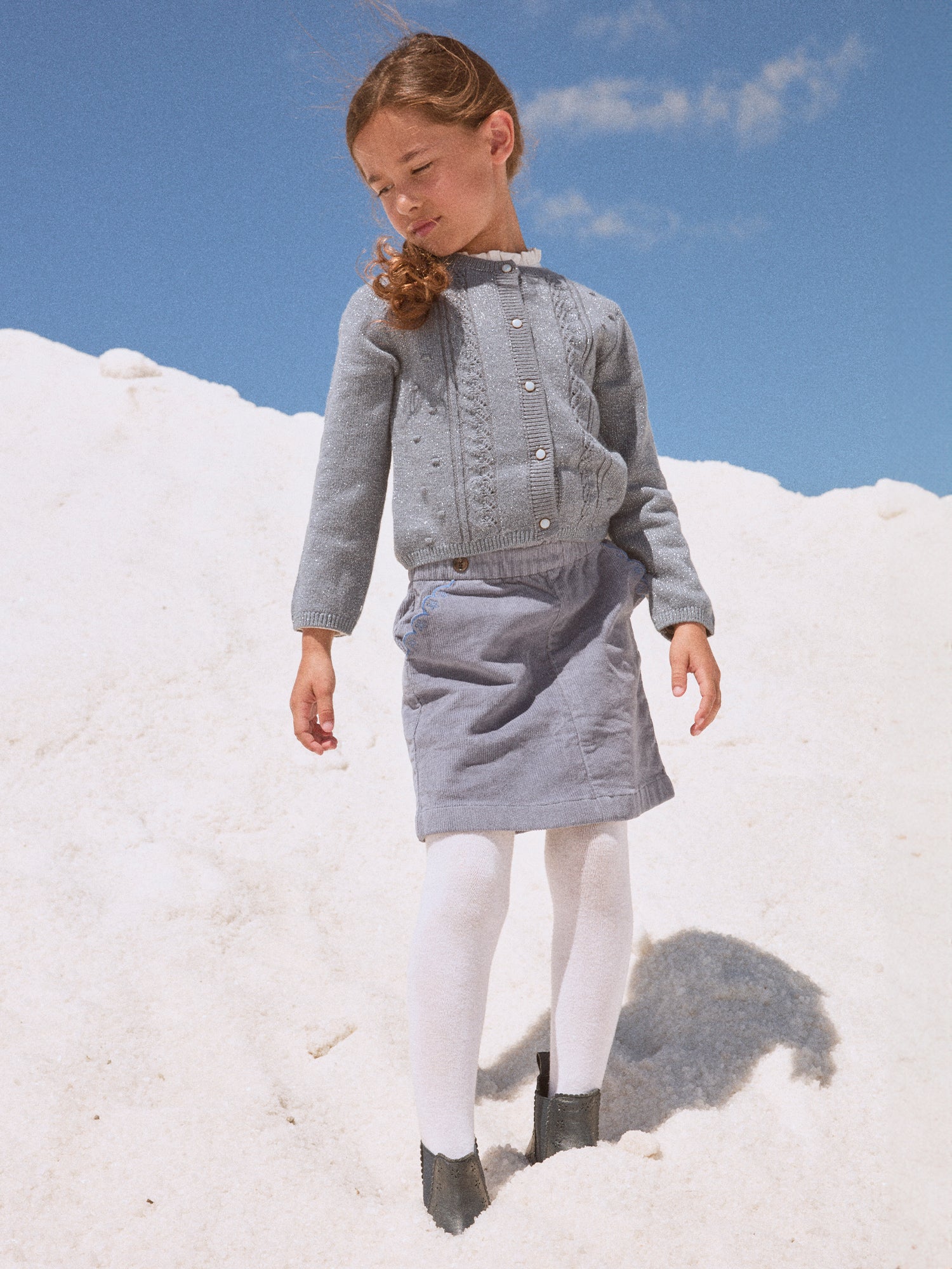 Grau-blauer Mädchen-Cardigan