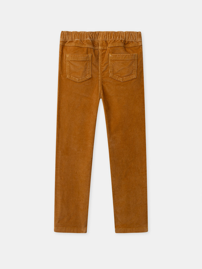 Braune Samt-Hosen mit Blumenstickereien für Mädchen