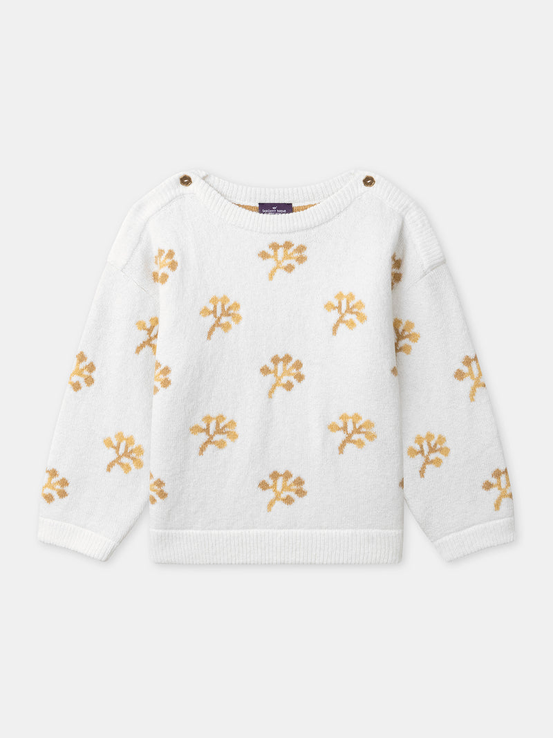 Creme-Pullover mit gelbem Blumenmuster für Mädchen