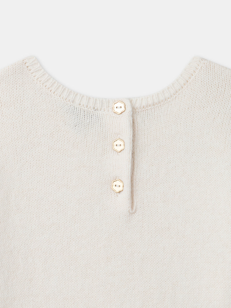 Zweifarbiges Ecru-Kleid mit Blumenmuster für Mädchen