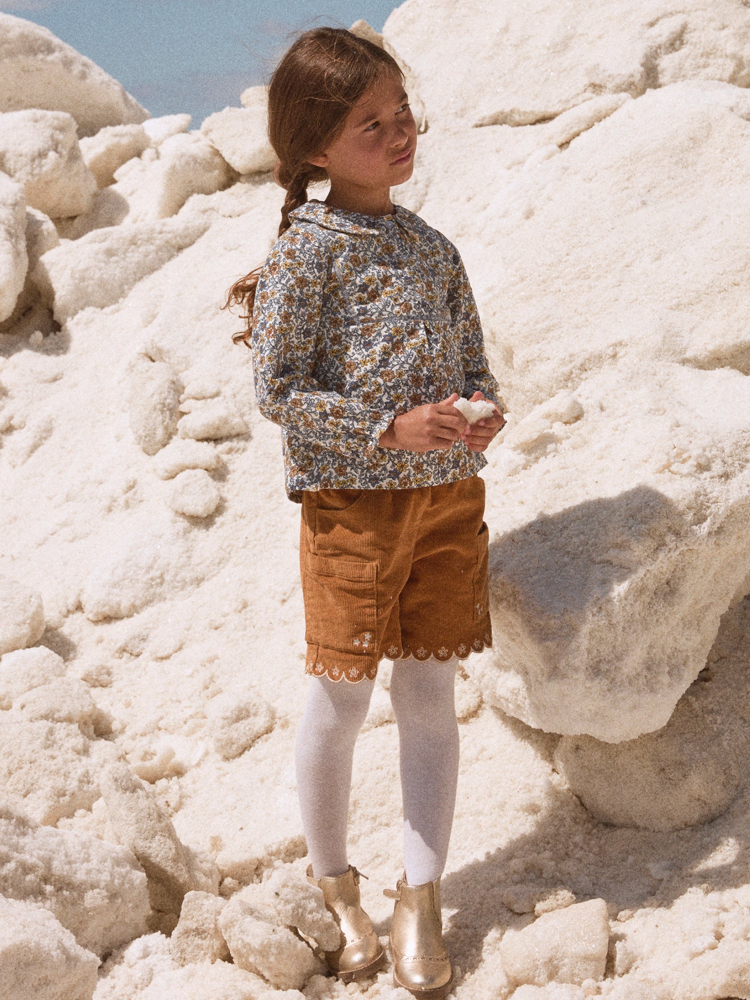 Short marron en velours Fille