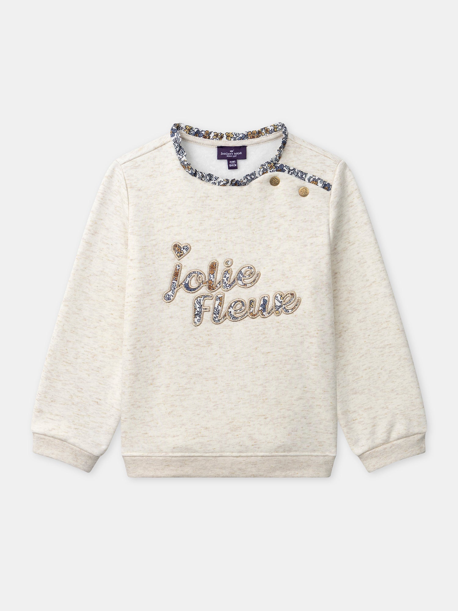 "Ecru Sweatshirt mit ""Jolie Fleur"" Stickerei für Mädchen"