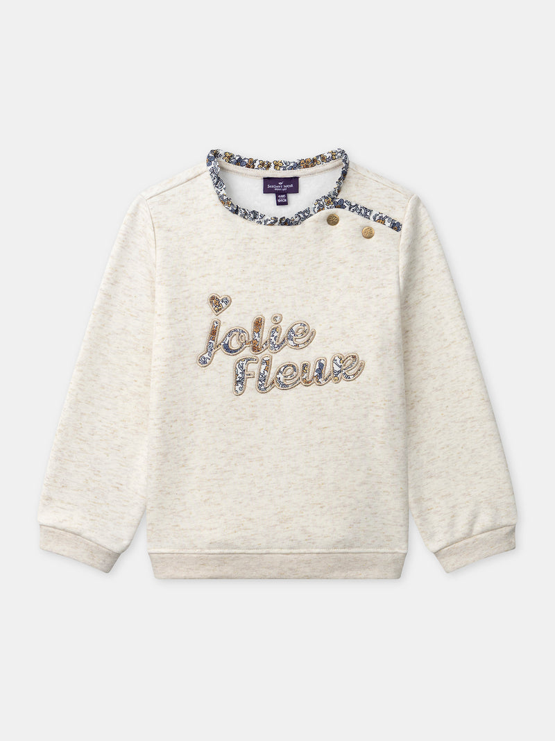 Sweat écru à broderie "Jolie Fleur" Fille