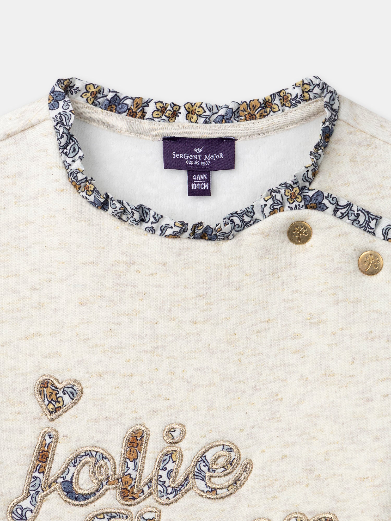 "Ecru Sweatshirt mit ""Jolie Fleur"" Stickerei für Mädchen"