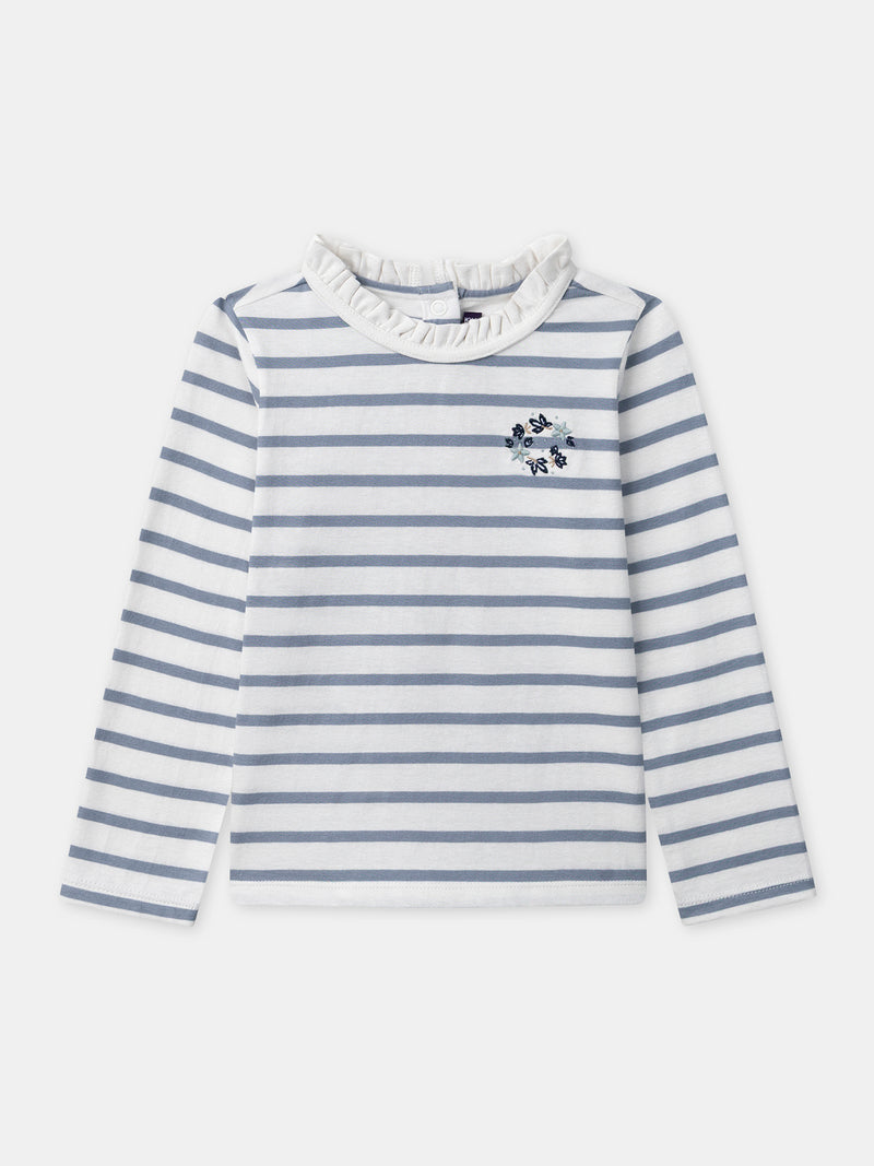 Langarm-T-Shirt mit blauen Streifen für Mädchen