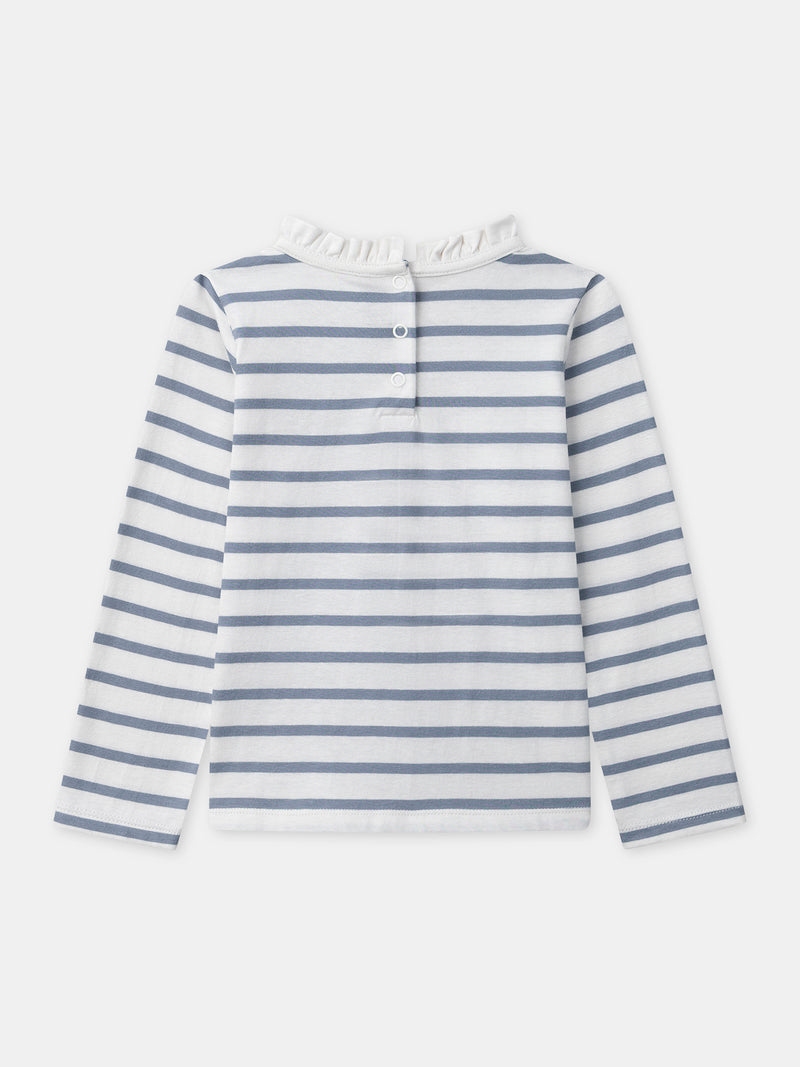 Langarm-T-Shirt mit blauen Streifen für Mädchen