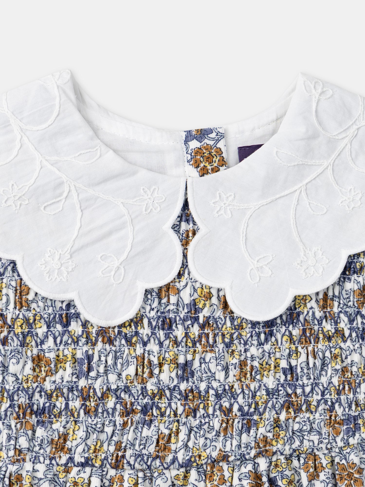 Kleid mit weißem Blumenmuster und Blumenkraagen für Mädchen