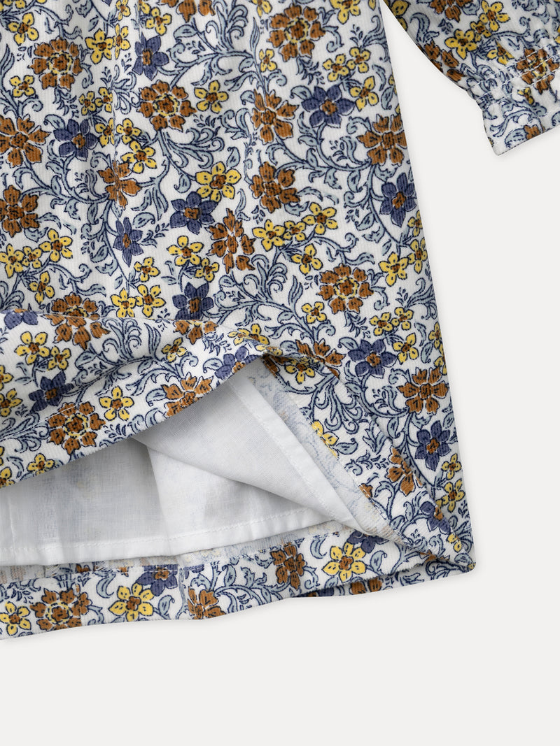 Kleid mit weißem Blumenmuster und Blumenkraagen für Mädchen