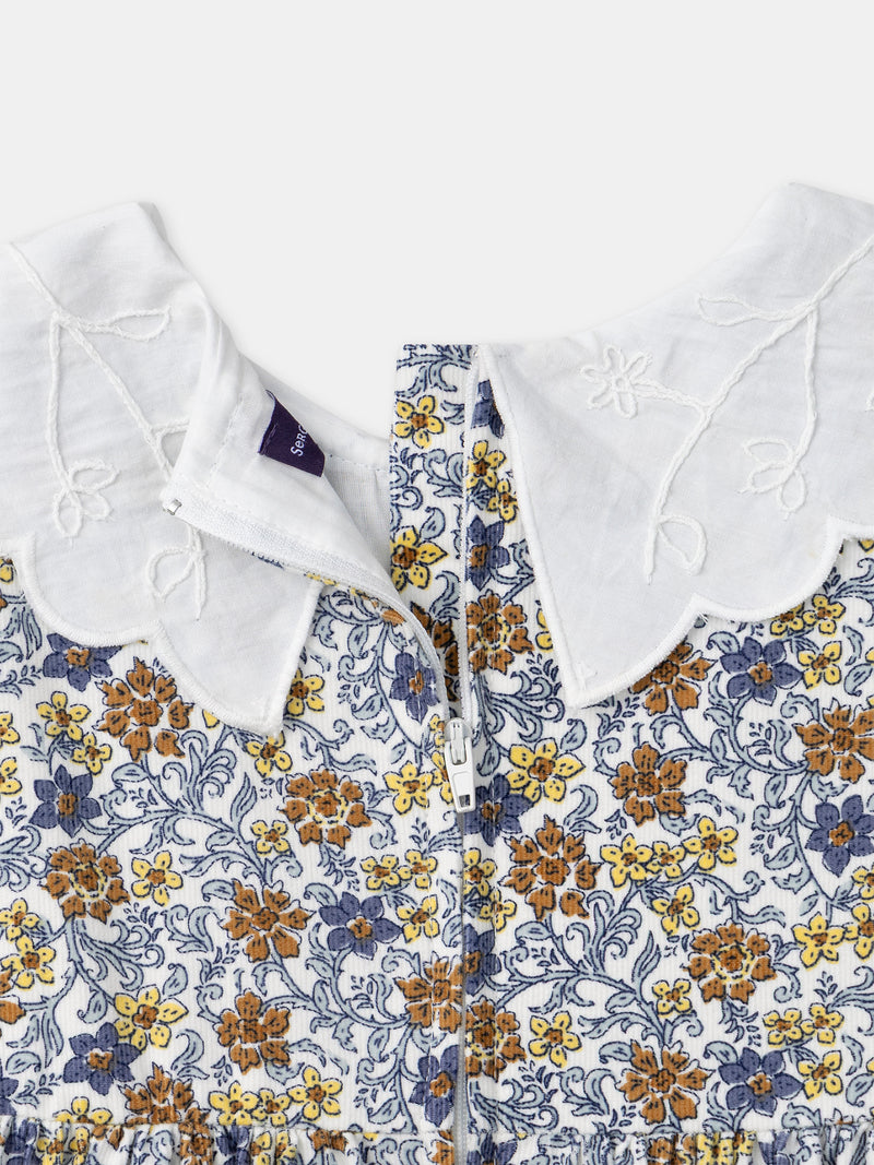 Kleid mit weißem Blumenmuster und Blumenkraagen für Mädchen