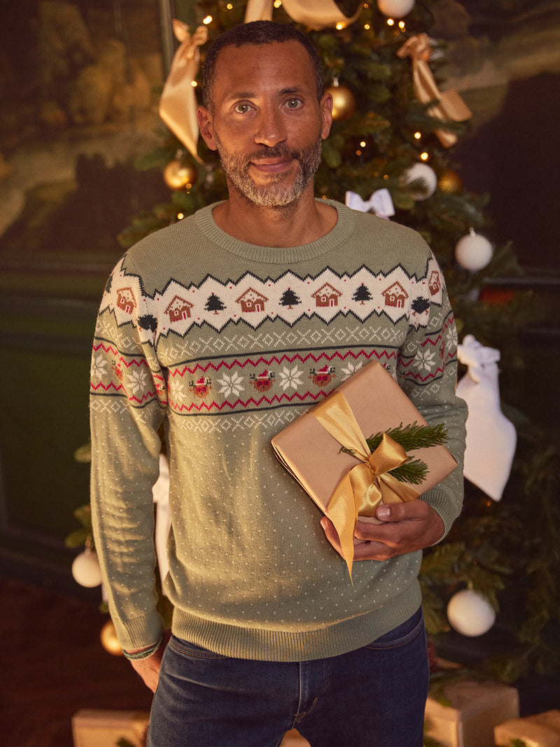 Salbei grüner Weihnachts-Pullover für Herren