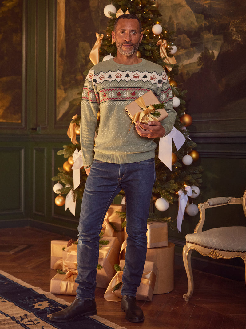 Salbei grüner Weihnachts-Pullover für Herren