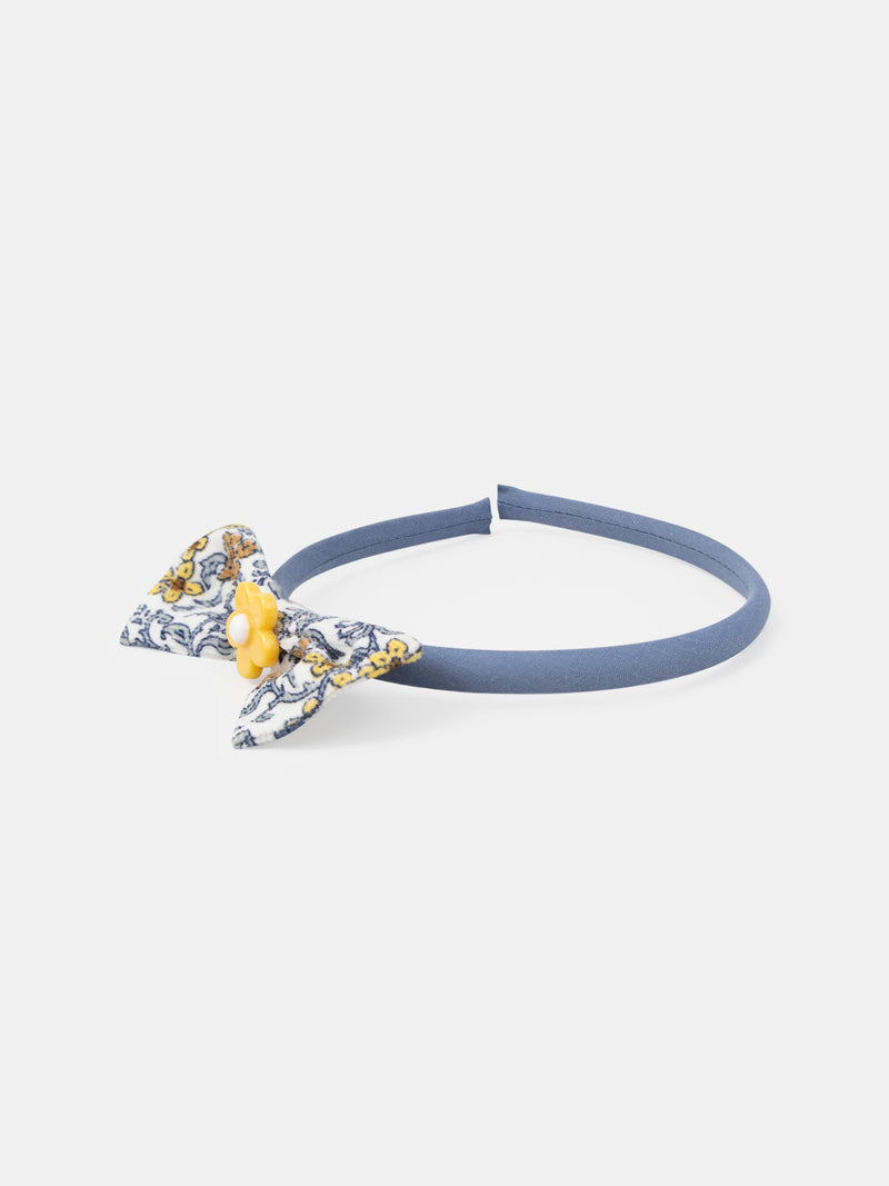 Blaues Stirnband mit Blumendruck und Schleife für Mädchen