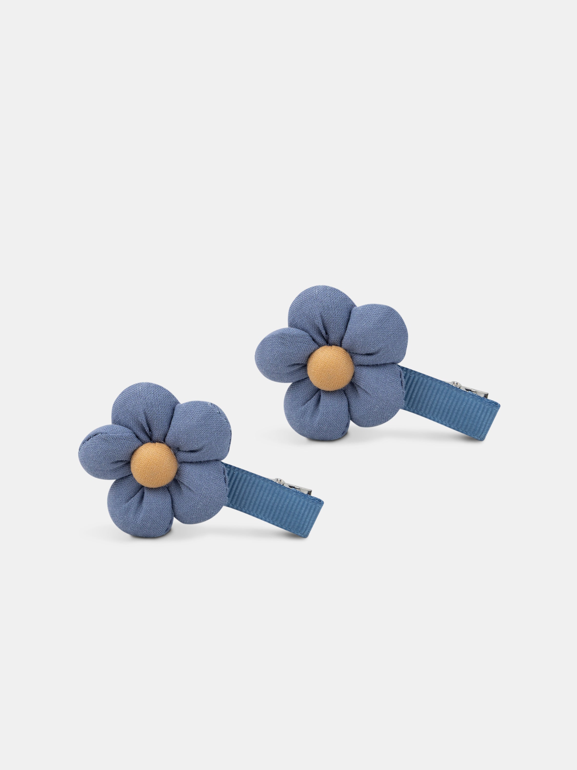 2 blaue Haarspangen mit Blumen für Mädchen