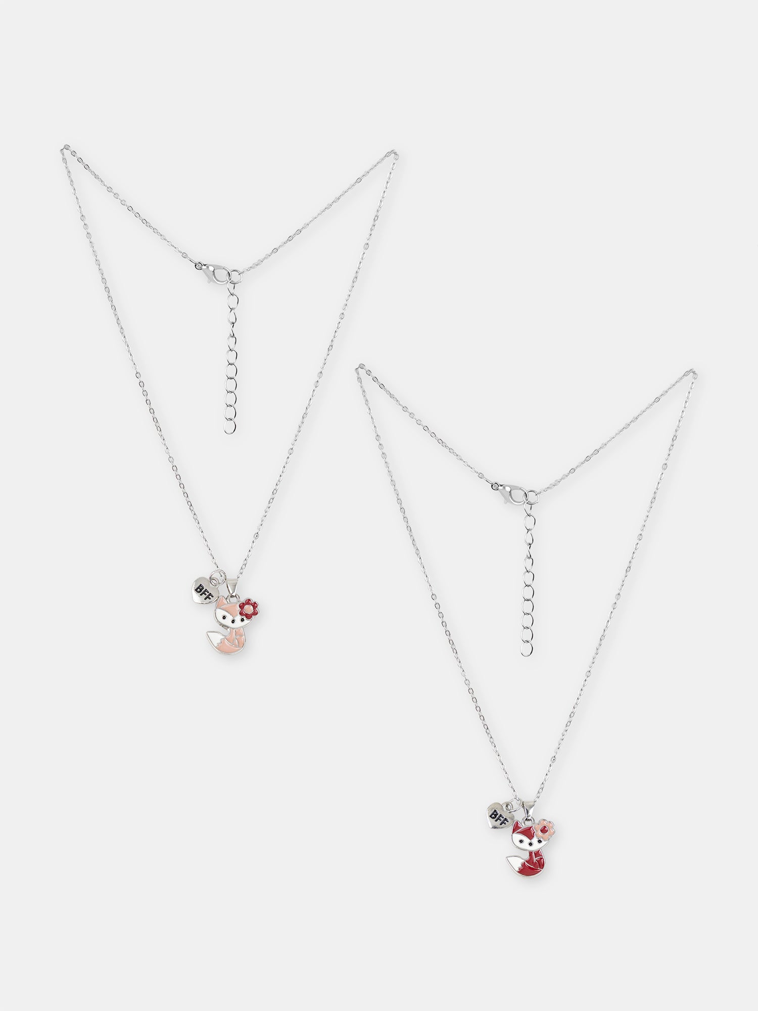 2 Silberne Halsketten mit Fuchsanhängern für Mädchen