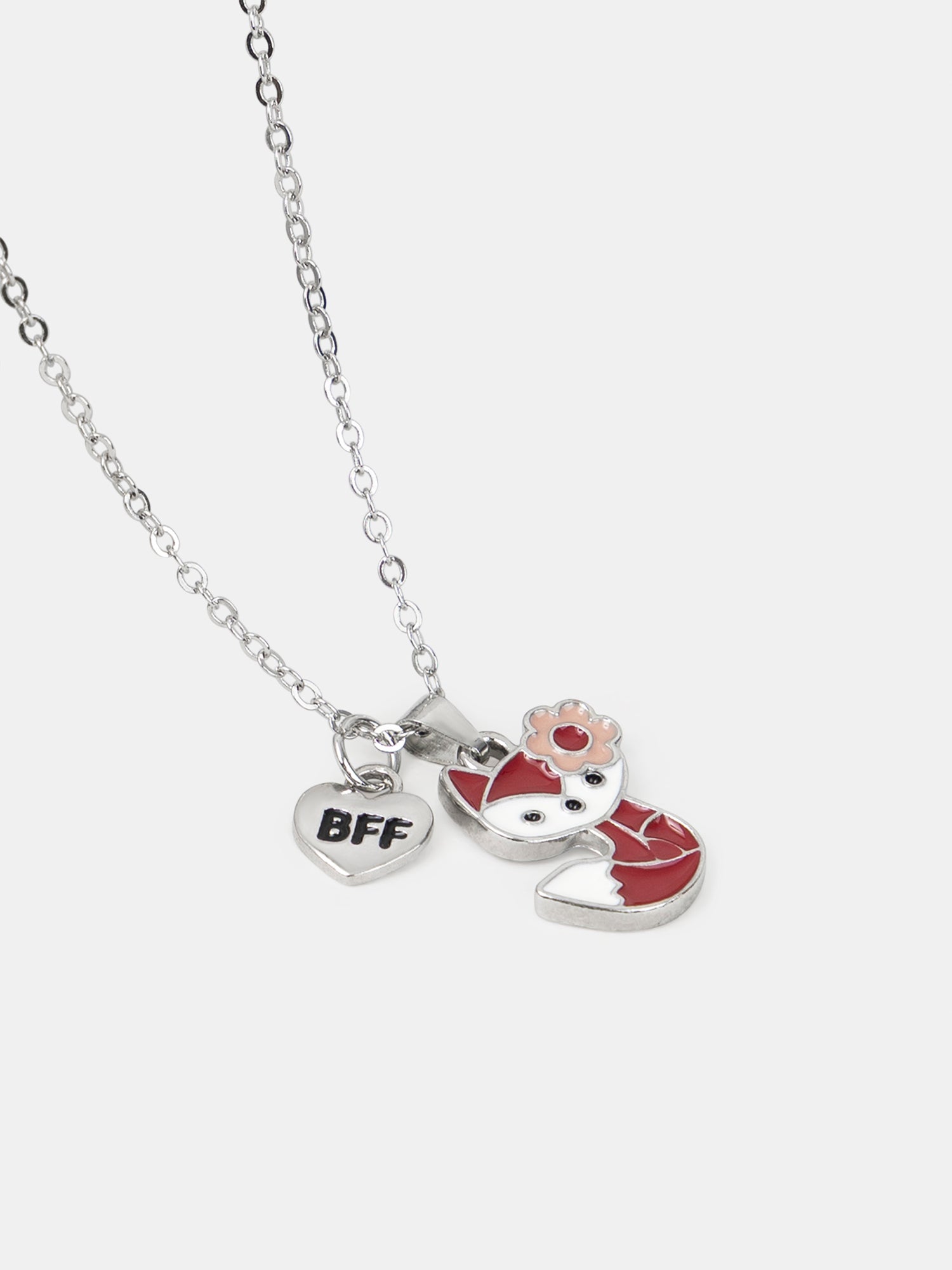 2 silberne Halsketten mit Fuchsanhängern für Mädchen