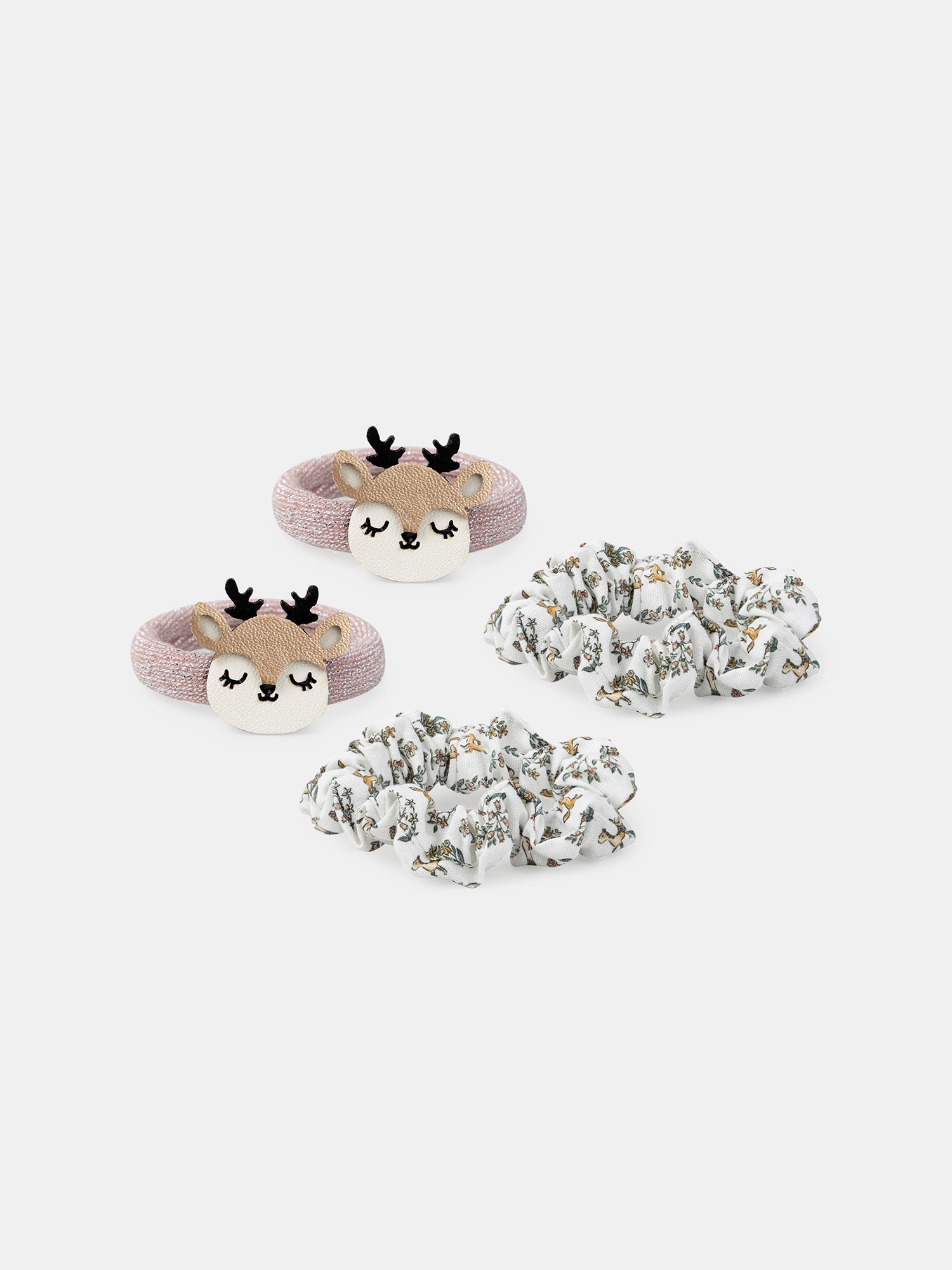 Lot de 2 paires d'élastiques tête de biche ou imprimé fleuri Fille