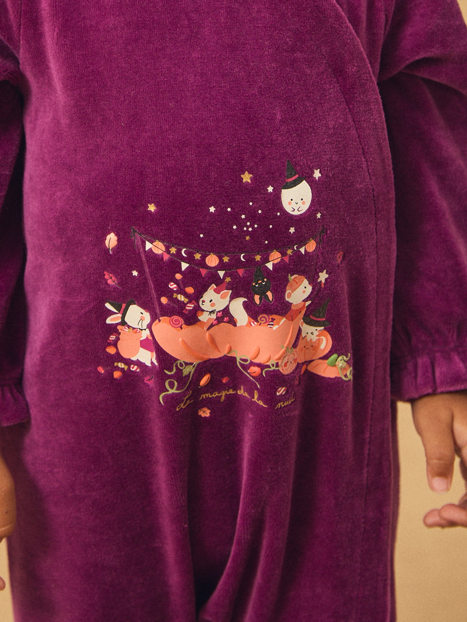 Violette Velours Schlafanzug + Kürbis Mütze Baby Mädchen