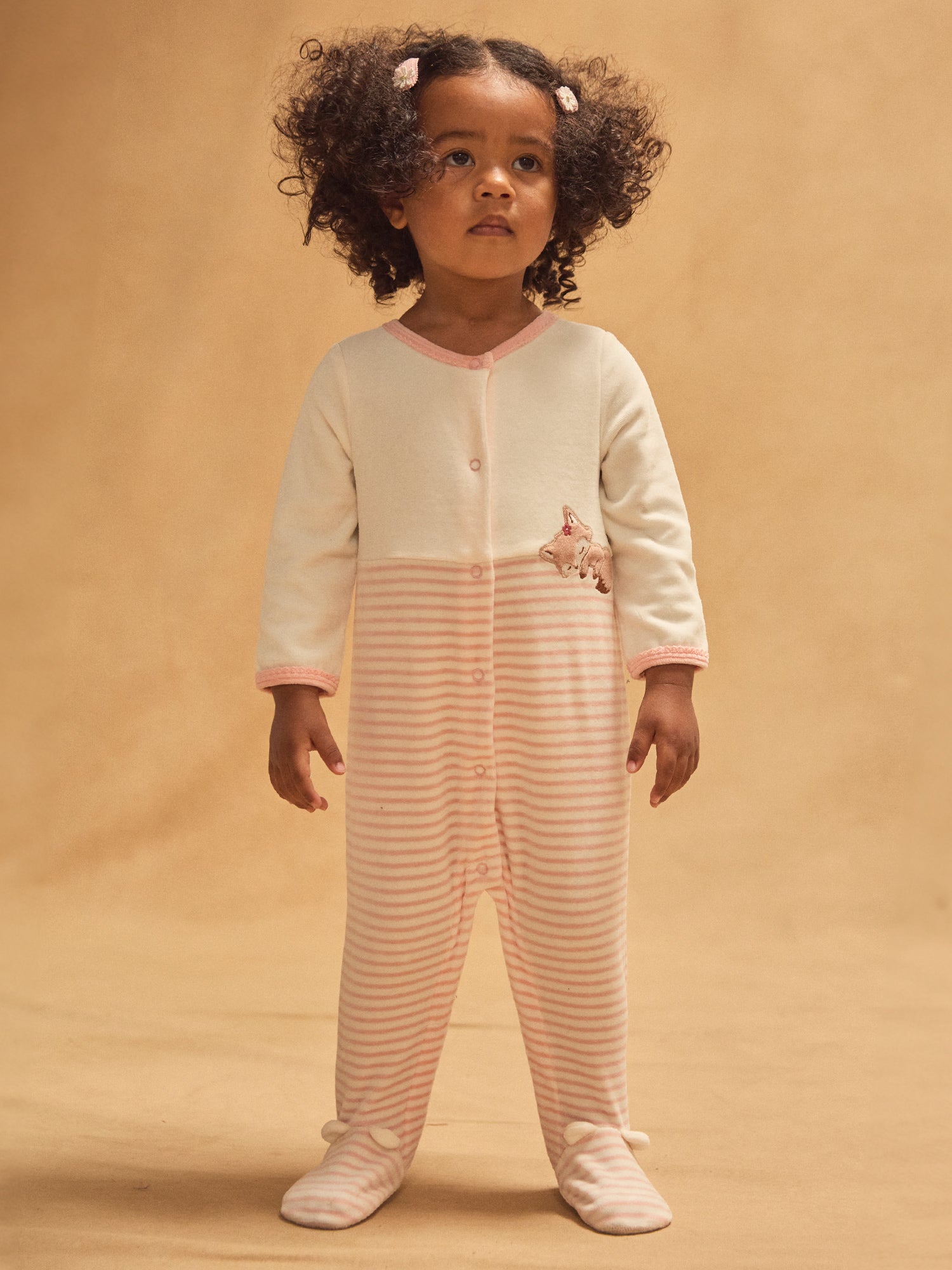 Grenouillère à rayures rose et patch renard Bébé Fille